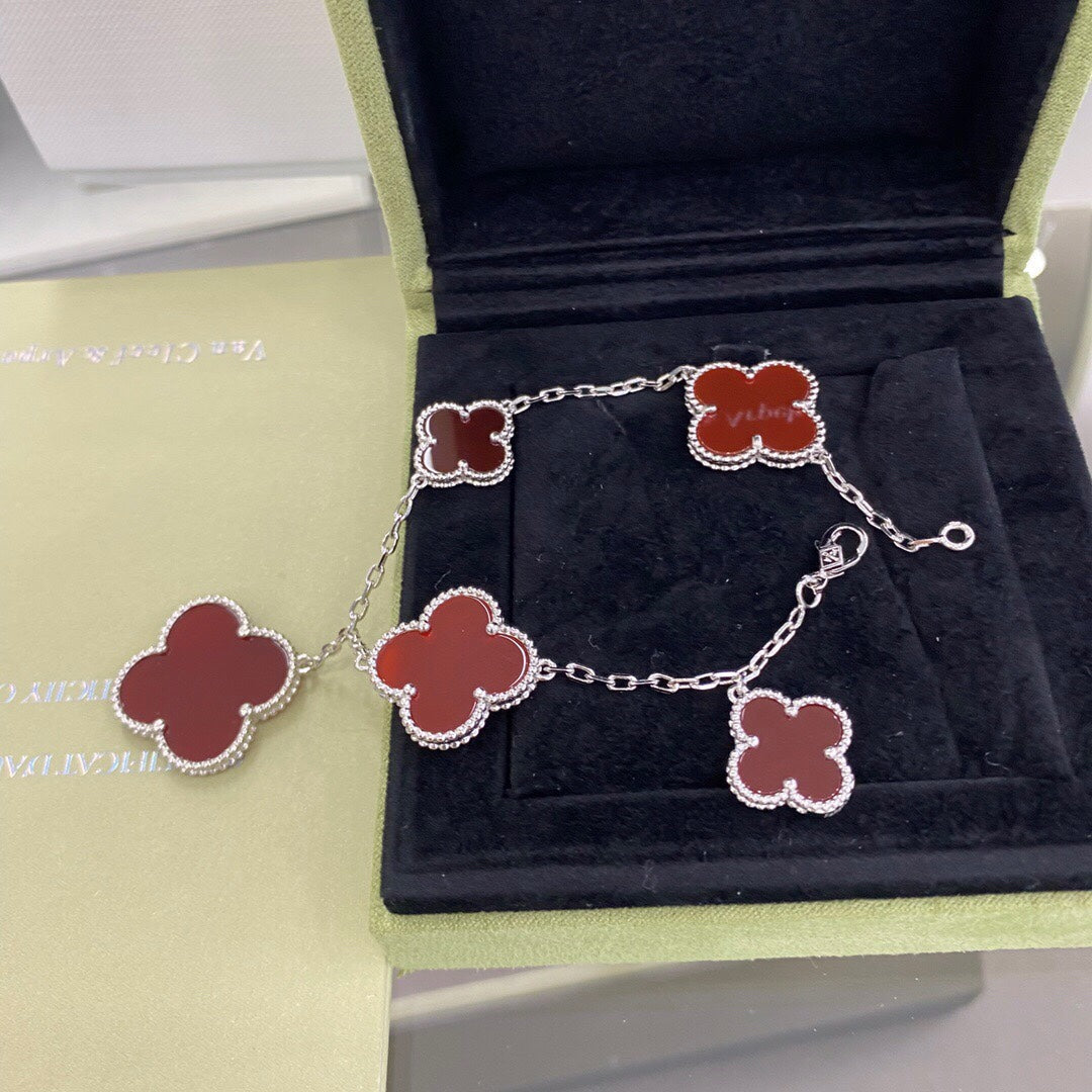 [Ornora Jewelry]CLOVER 5 MOTIFS SIVLER CARNELIAN BRACELET