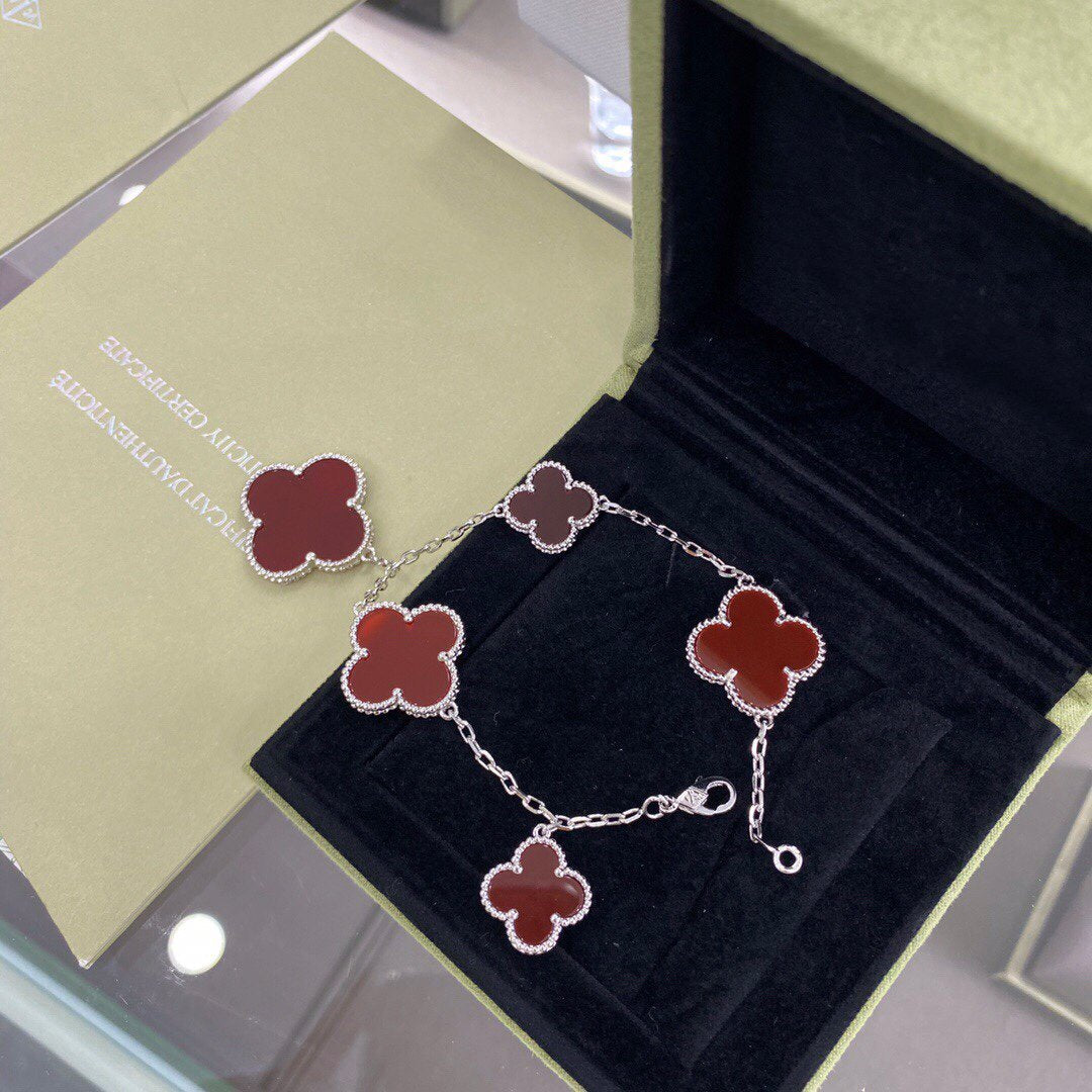 [Ornora Jewelry]CLOVER 5 MOTIFS SIVLER CARNELIAN BRACELET