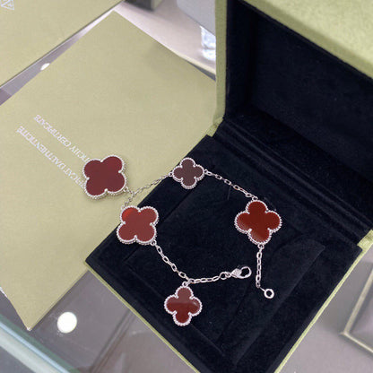 [Ornora Jewelry]CLOVER 5 MOTIFS SIVLER CARNELIAN BRACELET
