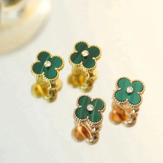 [Ornora Jewelry]CLOVER MEDIUM 1 MOTIFS MALACHITE DIAMOND EARRINGS