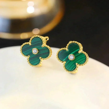 [Ornora Jewelry]CLOVER MEDIUM 1 MOTIFS MALACHITE DIAMOND EARRINGS