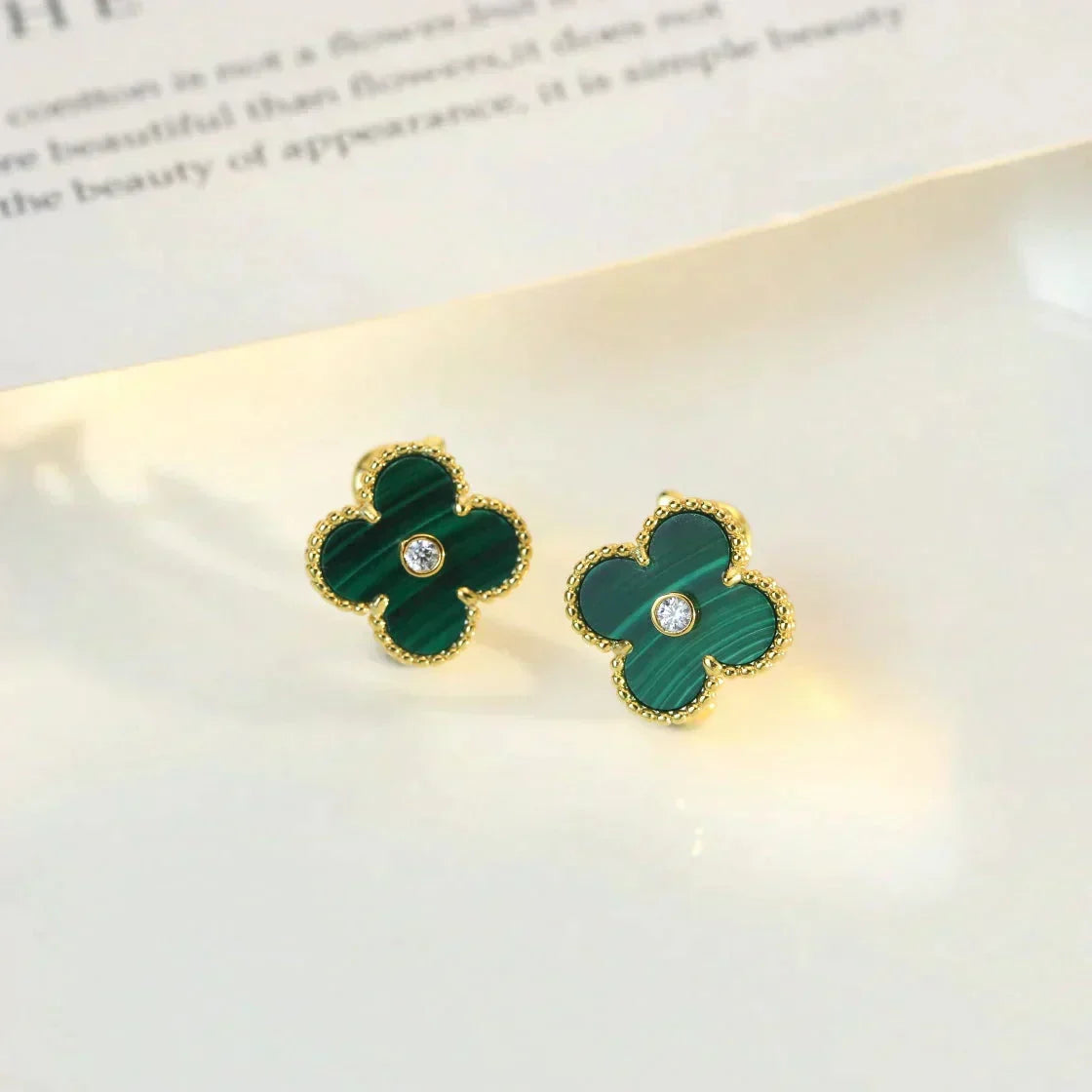 [Ornora Jewelry]CLOVER MEDIUM 1 MOTIFS MALACHITE DIAMOND EARRINGS