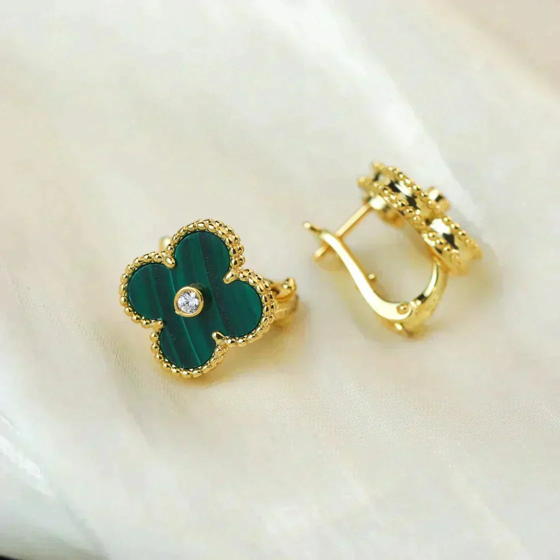 [Ornora Jewelry]CLOVER MEDIUM 1 MOTIFS MALACHITE DIAMOND EARRINGS