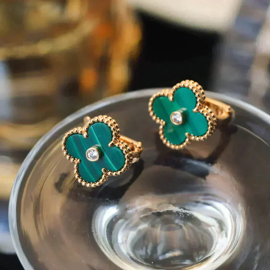 [Ornora Jewelry]CLOVER MEDIUM 1 MOTIFS MALACHITE DIAMOND EARRINGS