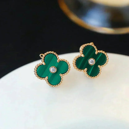[Ornora Jewelry]CLOVER MEDIUM 1 MOTIFS MALACHITE DIAMOND EARRINGS