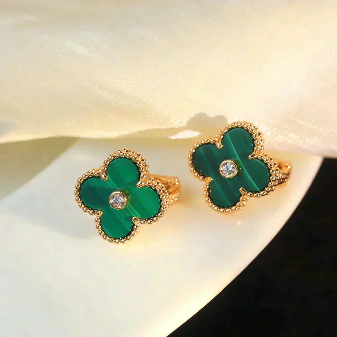 [Ornora Jewelry]CLOVER MEDIUM 1 MOTIFS MALACHITE DIAMOND EARRINGS