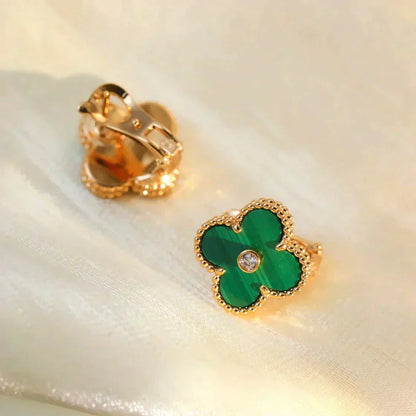[Ornora Jewelry]CLOVER MEDIUM 1 MOTIFS MALACHITE DIAMOND EARRINGS