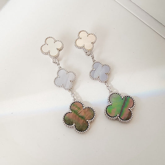 [Ornora Jewelry]CLOVER 3 MOTIFS CHALCEDONY DARK MOP SILVER EARRINGS