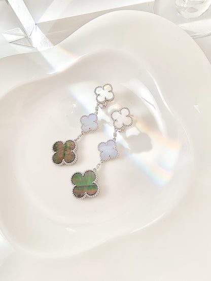 [Ornora Jewelry]CLOVER 3 MOTIFS CHALCEDONY DARK MOP SILVER EARRINGS
