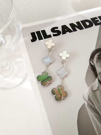 [Ornora Jewelry]CLOVER 3 MOTIFS CHALCEDONY DARK MOP SILVER EARRINGS