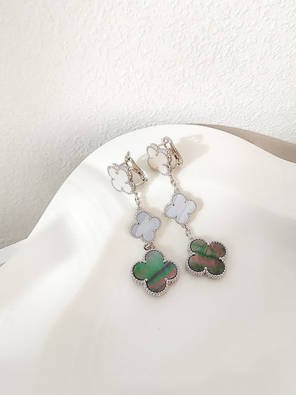 [Ornora Jewelry]CLOVER 3 MOTIFS CHALCEDONY DARK MOP SILVER EARRINGS