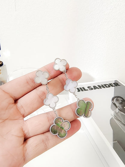 [Ornora Jewelry]CLOVER 3 MOTIFS CHALCEDONY DARK MOP SILVER EARRINGS