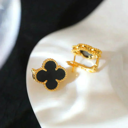 [Ornora Jewelry]CLOVER MEDIUM 1 MOTIFS  ONYX STUD EARRINGS