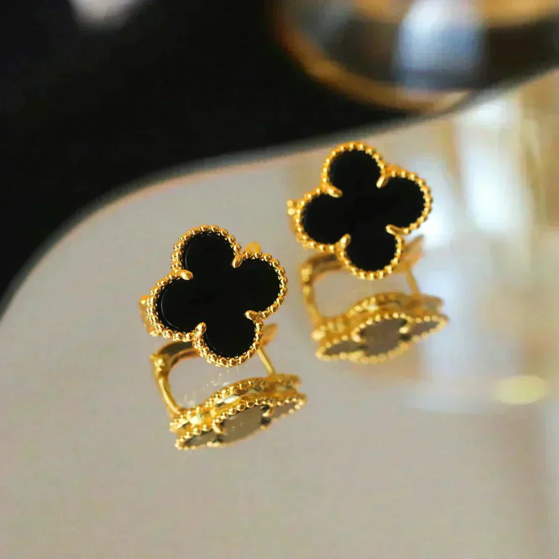 [Ornora Jewelry]CLOVER MEDIUM 1 MOTIFS  ONYX STUD EARRINGS