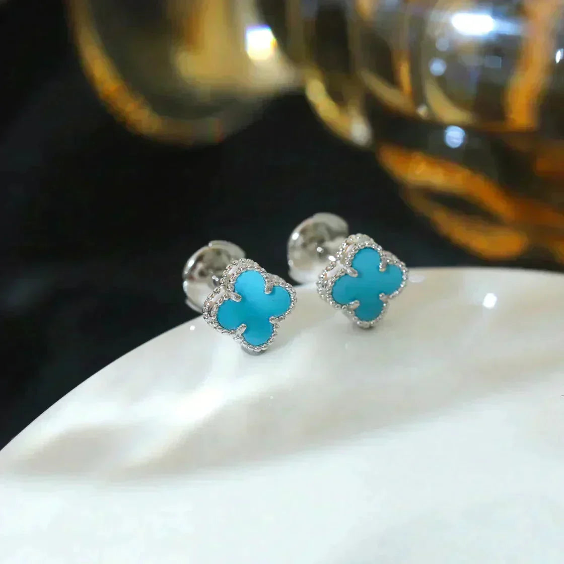 [Ornora Jewelry]CLOVER MINI 9.5MM ONYX STUD EARRINGS SILVER