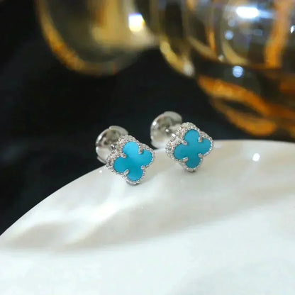 [Ornora Jewelry]CLOVER MINI 9.5MM ONYX STUD EARRINGS SILVER