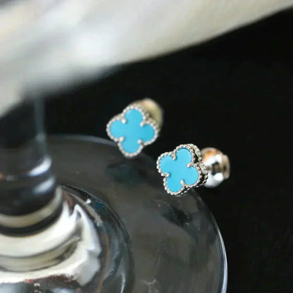 [Ornora Jewelry]CLOVER MINI 9.5MM ONYX STUD EARRINGS SILVER