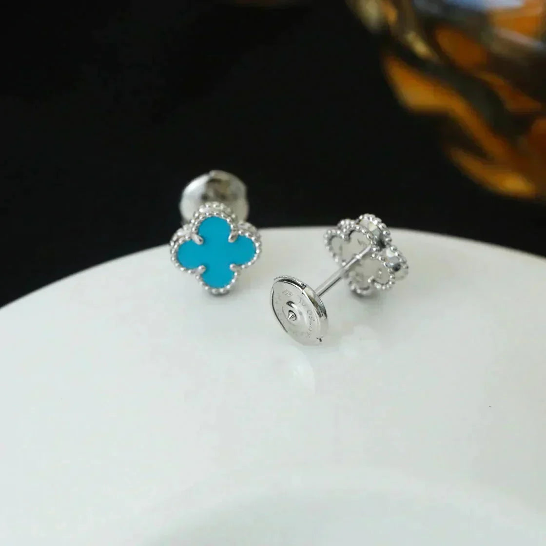 [Ornora Jewelry]CLOVER MINI 9.5MM ONYX STUD EARRINGS SILVER