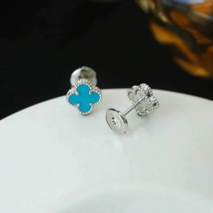 [Ornora Jewelry]CLOVER MINI 9.5MM ONYX STUD EARRINGS SILVER
