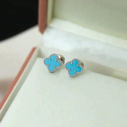 [Ornora Jewelry]CLOVER MINI 9.5MM ONYX STUD EARRINGS SILVER