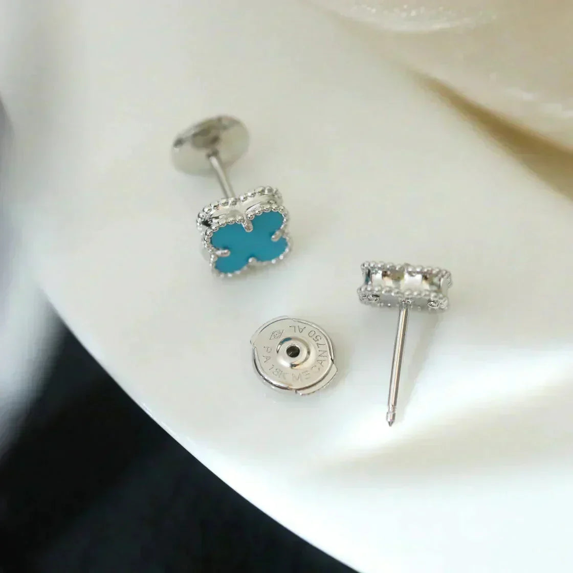 [Ornora Jewelry]CLOVER MINI 9.5MM ONYX STUD EARRINGS SILVER