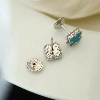 [Ornora Jewelry]CLOVER MINI 9.5MM ONYX STUD EARRINGS SILVER