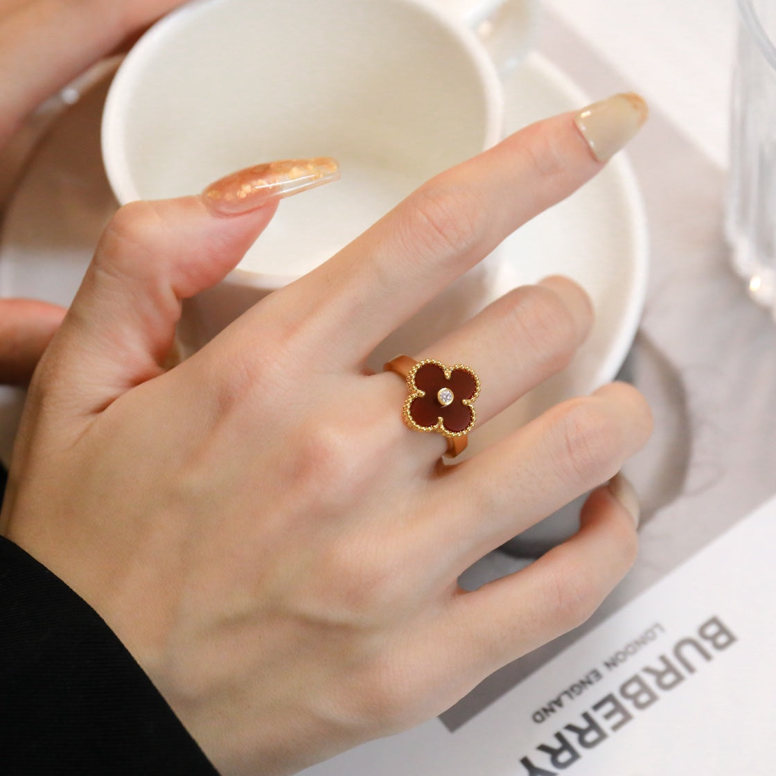[Ornora Jewelry]CLOVER CARNELIAN RING ROSE GOLD DIAMOND