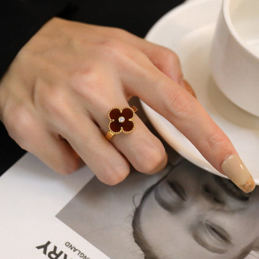 [Ornora Jewelry]CLOVER CARNELIAN RING ROSE GOLD DIAMOND