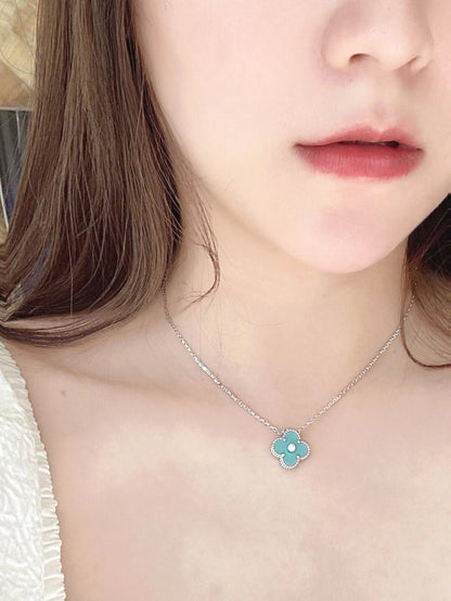 [Ornora Jewelry]CLOVER 1 DIAMOND LIGHT BLUE SILVER NECKLACE