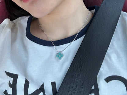 [Ornora Jewelry]CLOVER 1 DIAMOND LIGHT BLUE SILVER NECKLACE