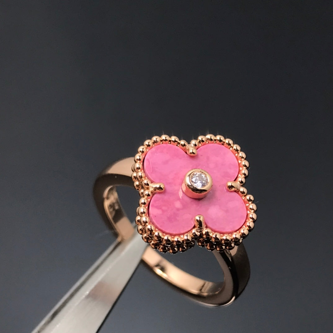 [Ornora Jewelry]CLOVER RHODONITE ROSE GOLD RING