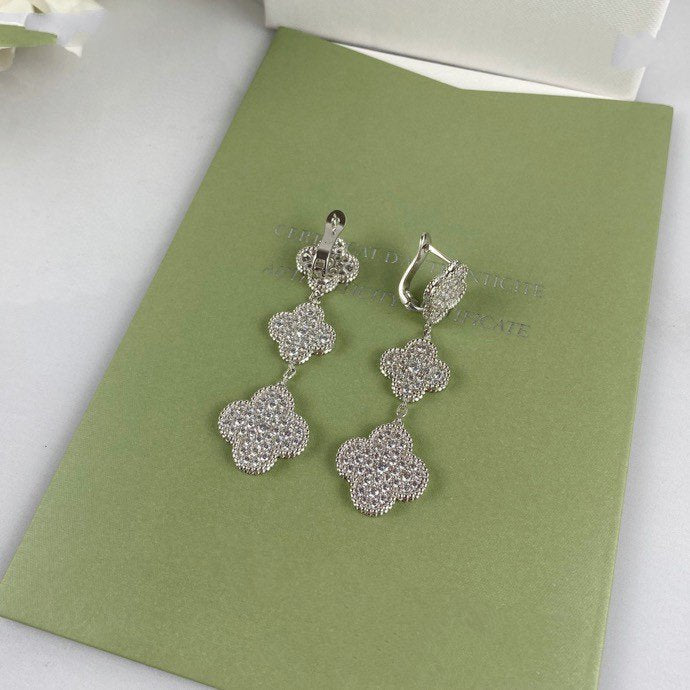 [Ornora Jewelry]CLOVER 3 MOTIF DIAMOND SILVER DROP EARRINGS