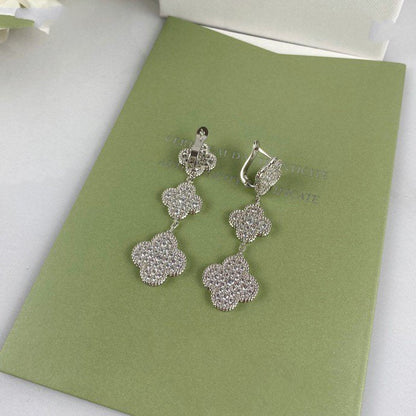 [Ornora Jewelry]CLOVER 3 MOTIF DIAMOND SILVER DROP EARRINGS