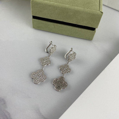 [Ornora Jewelry]CLOVER 3 MOTIF DIAMOND SILVER DROP EARRINGS