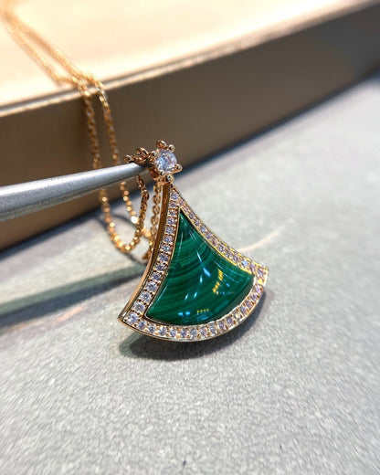[Ornora Jewelry]DREAM MALACHITE DIAMOND PAVED PINK GOLD NECKLACE