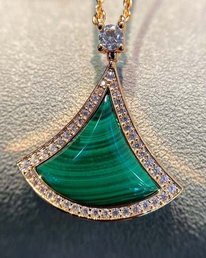 [Ornora Jewelry]DREAM MALACHITE DIAMOND PAVED PINK GOLD NECKLACE