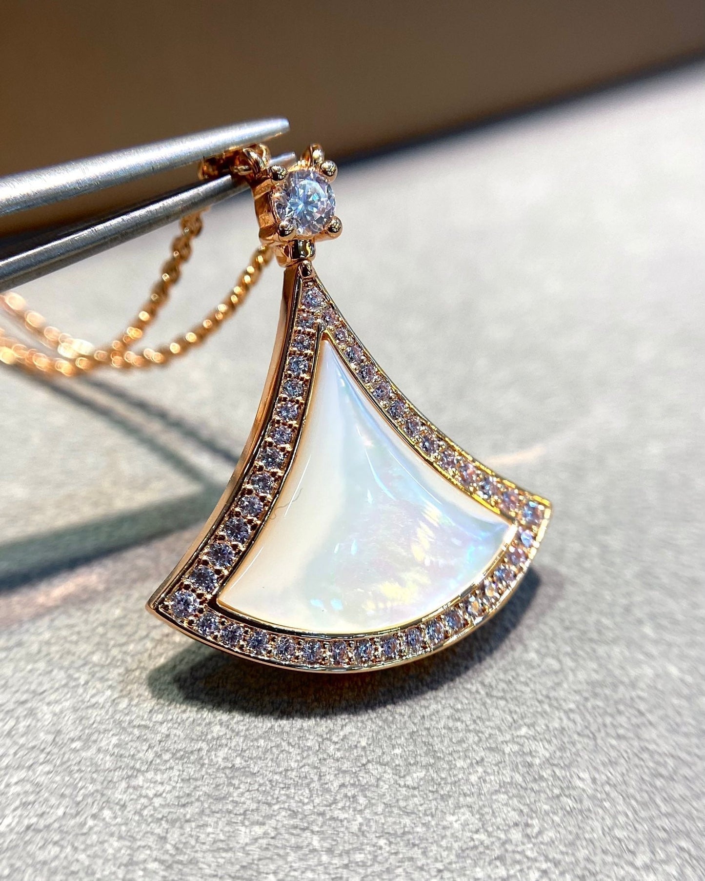 [Ornora Jewelry]DREAM MOP DIAMOND PAVED PINK GOLD NECKLACE