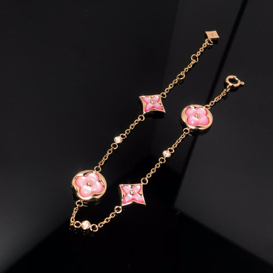 [Ornora Jewelry]STAR AND SUN 4 MOTIF PINK MOP PINK GOLD BRACELET
