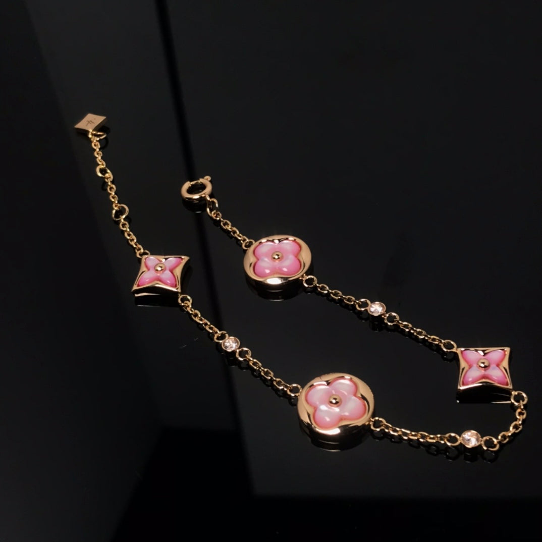 [Ornora Jewelry]STAR AND SUN 4 MOTIF PINK MOP PINK GOLD BRACELET