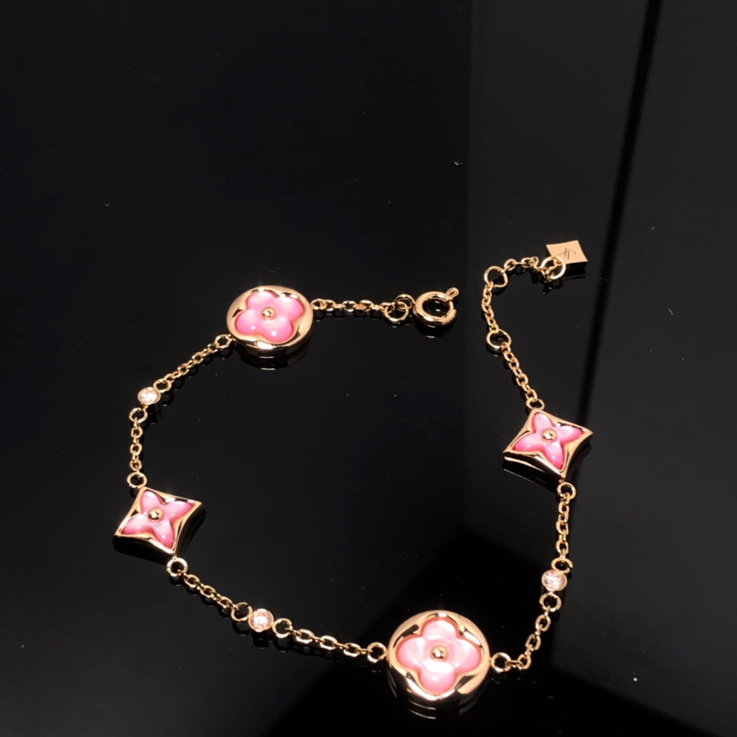 [Ornora Jewelry]STAR AND SUN 4 MOTIF PINK MOP PINK GOLD BRACELET