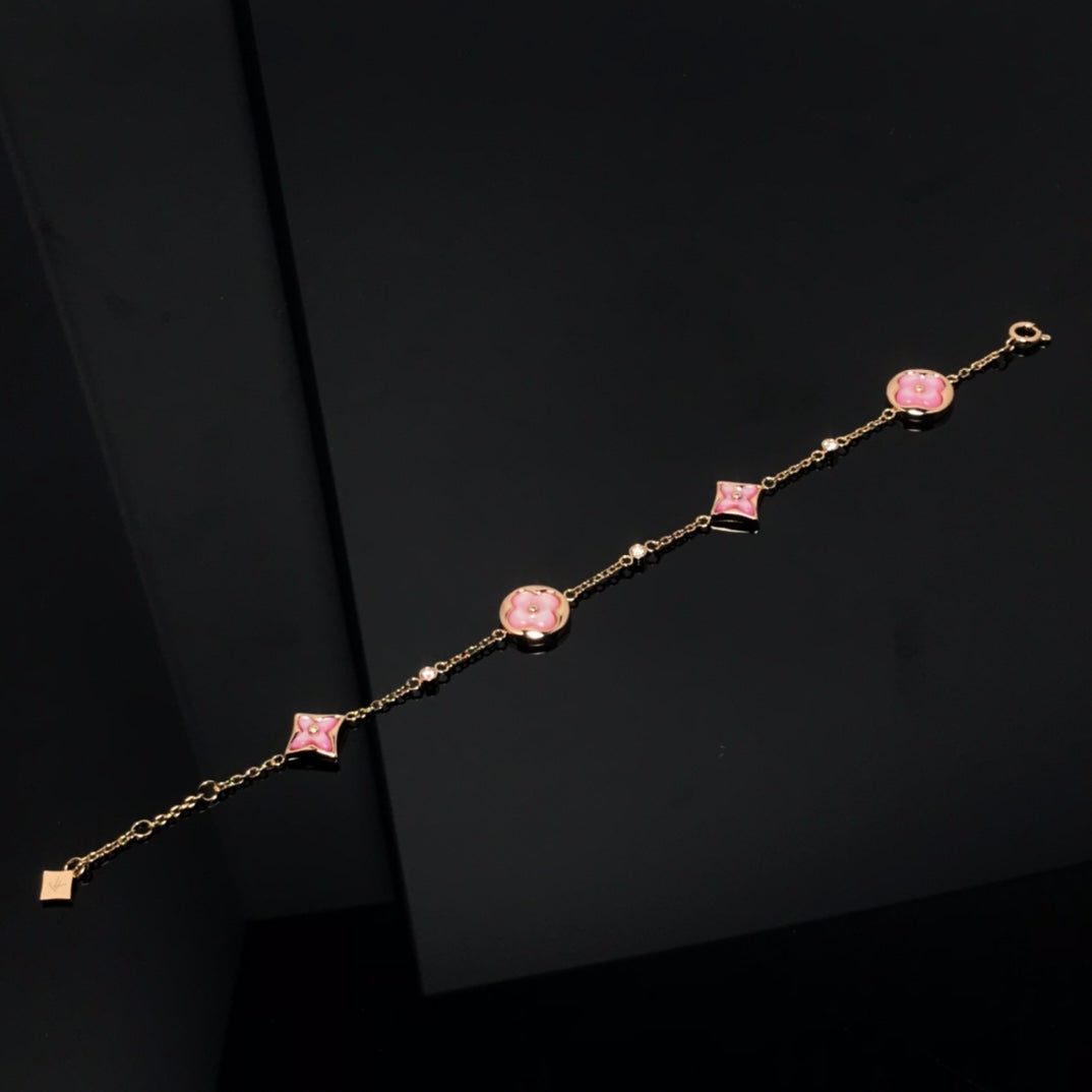 [Ornora Jewelry]STAR AND SUN 4 MOTIF PINK MOP PINK GOLD BRACELET