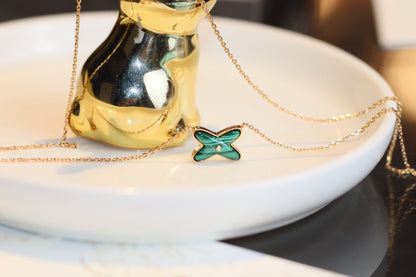 [Ornora Jewelry]JEUX MALACHITE 1 DIAMOND PINK GOLD NECKLACE