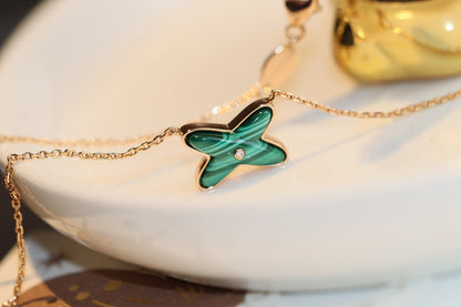 [Ornora Jewelry]JEUX MALACHITE 1 DIAMOND PINK GOLD NECKLACE