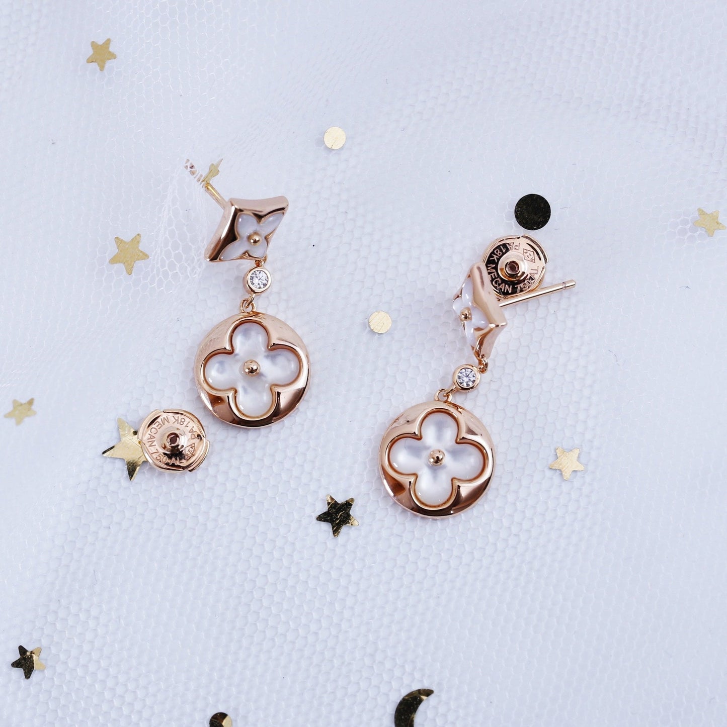 [Ornora Jewelry]STAR AND SUN PINK GOLD MOP DROP EARRINGS