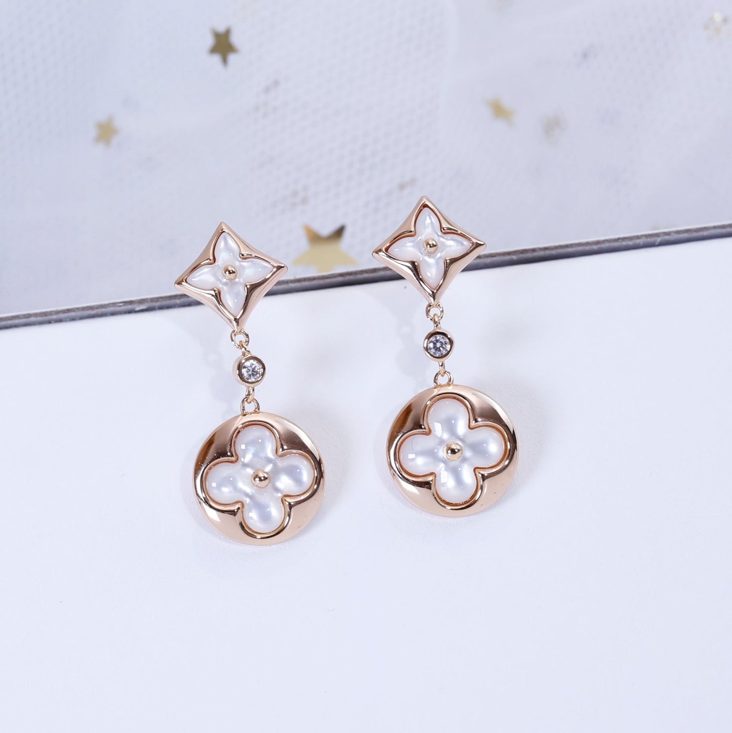 [Ornora Jewelry]STAR AND SUN PINK GOLD MOP DROP EARRINGS