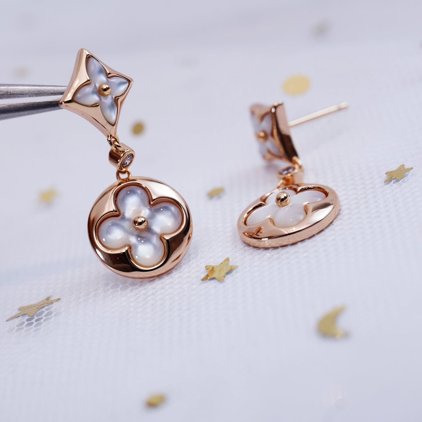 [Ornora Jewelry]STAR AND SUN PINK GOLD MOP DROP EARRINGS
