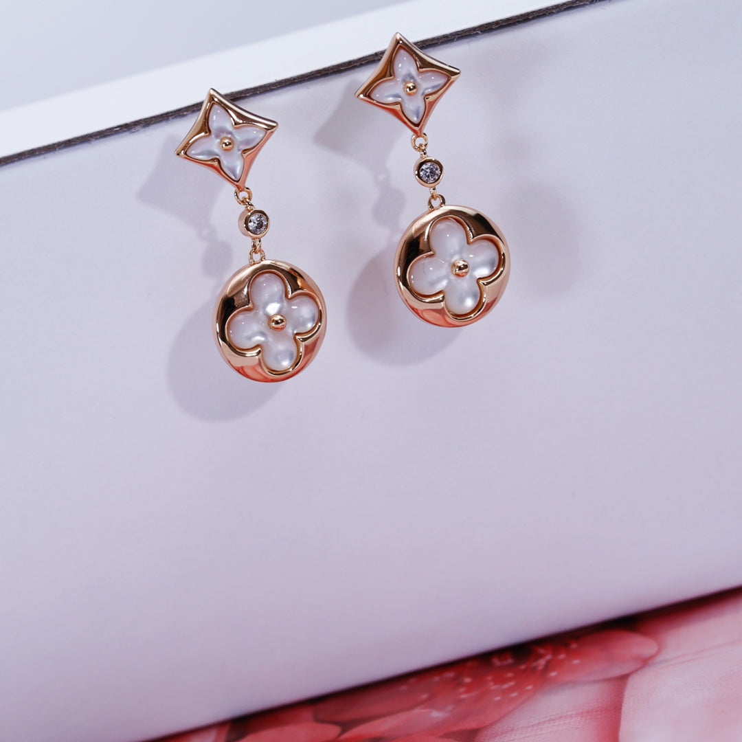 [Ornora Jewelry]STAR AND SUN PINK GOLD MOP DROP EARRINGS