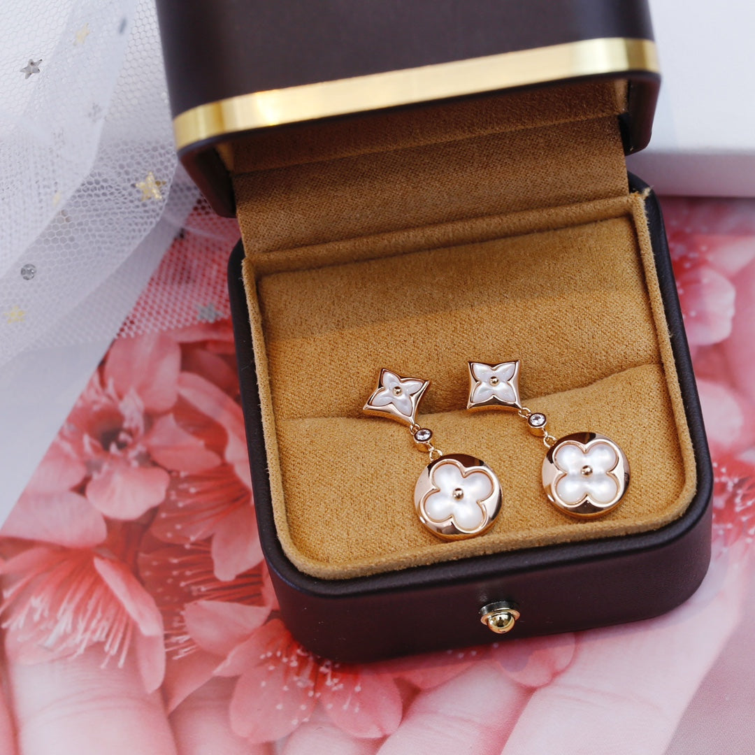 [Ornora Jewelry]STAR AND SUN PINK GOLD MOP DROP EARRINGS