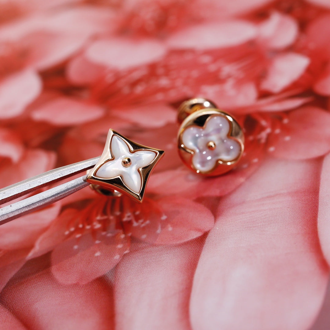 [Ornora Jewelry]STAR AND SUN PINK GOLD MOP STUD EARRINGS