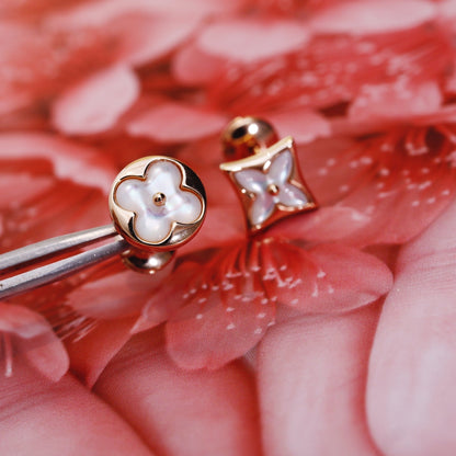 [Ornora Jewelry]STAR AND SUN PINK GOLD MOP STUD EARRINGS